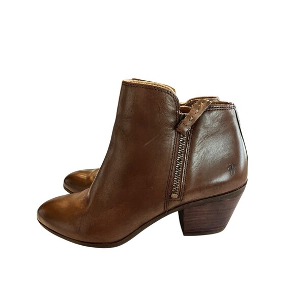 Frye Boots Ankle Booties Judith Leather Block Heel Double Zip Sz 8.5 brown - Picture 3 of 11